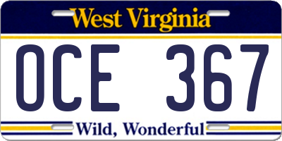 WV license plate OCE367