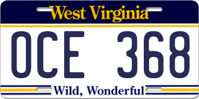 WV license plate OCE368