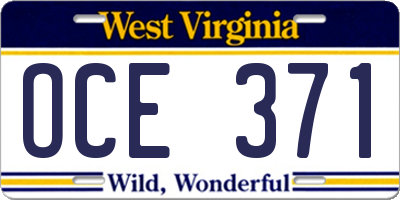 WV license plate OCE371
