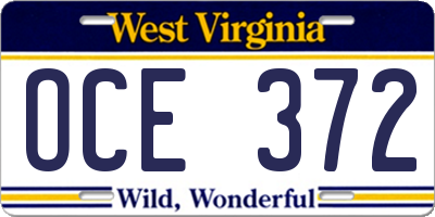 WV license plate OCE372
