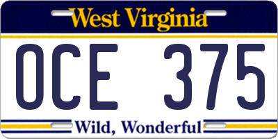 WV license plate OCE375
