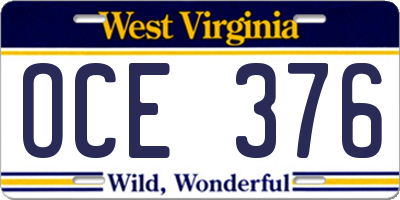 WV license plate OCE376