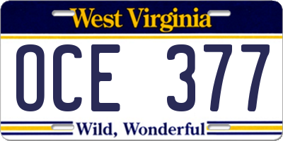 WV license plate OCE377