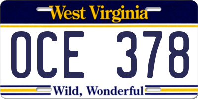 WV license plate OCE378