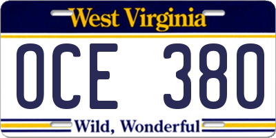 WV license plate OCE380
