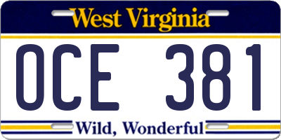 WV license plate OCE381