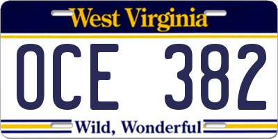 WV license plate OCE382