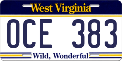 WV license plate OCE383