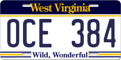 WV license plate OCE384