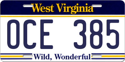 WV license plate OCE385