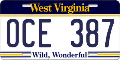 WV license plate OCE387