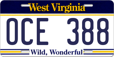 WV license plate OCE388