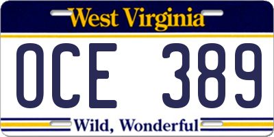 WV license plate OCE389