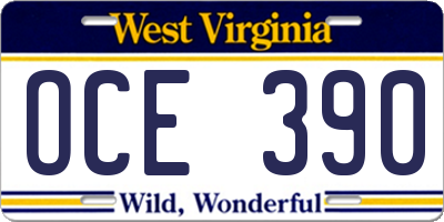 WV license plate OCE390