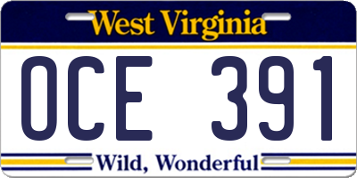 WV license plate OCE391