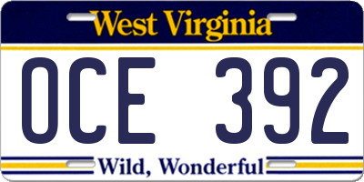WV license plate OCE392