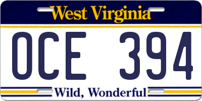 WV license plate OCE394