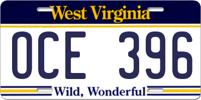 WV license plate OCE396