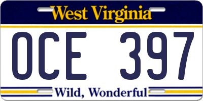 WV license plate OCE397