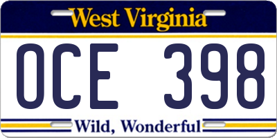 WV license plate OCE398