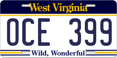WV license plate OCE399