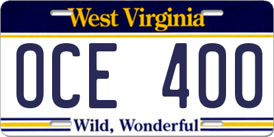 WV license plate OCE400