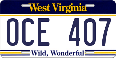 WV license plate OCE407