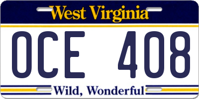 WV license plate OCE408