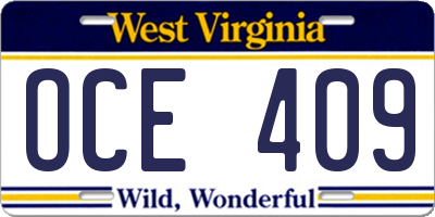 WV license plate OCE409