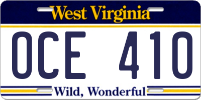 WV license plate OCE410