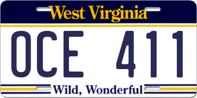 WV license plate OCE411