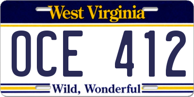 WV license plate OCE412