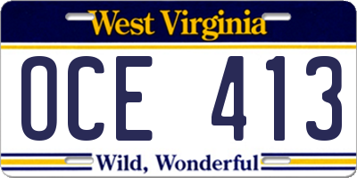 WV license plate OCE413