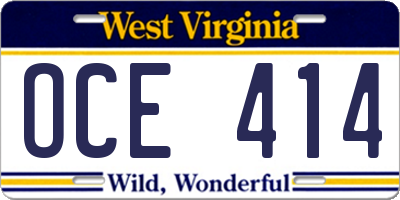 WV license plate OCE414