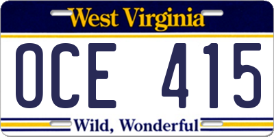 WV license plate OCE415