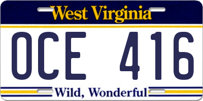 WV license plate OCE416
