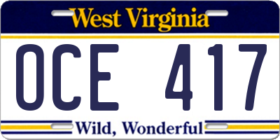 WV license plate OCE417
