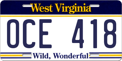 WV license plate OCE418