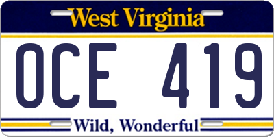 WV license plate OCE419