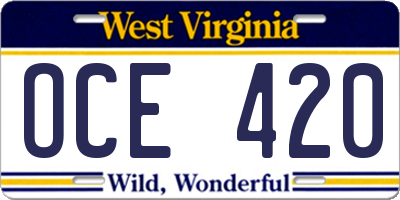 WV license plate OCE420