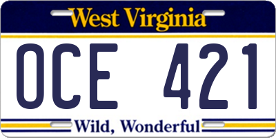 WV license plate OCE421