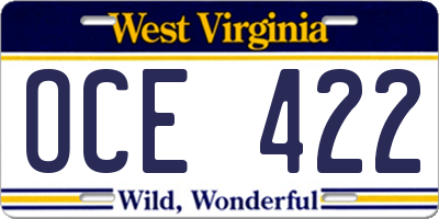 WV license plate OCE422