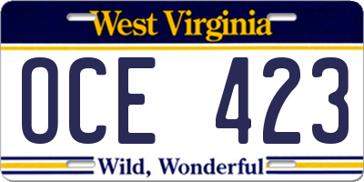 WV license plate OCE423