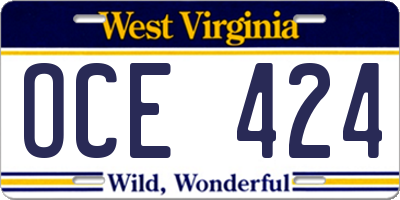 WV license plate OCE424