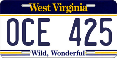 WV license plate OCE425