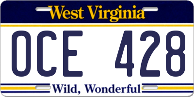WV license plate OCE428
