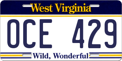 WV license plate OCE429