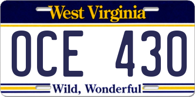 WV license plate OCE430