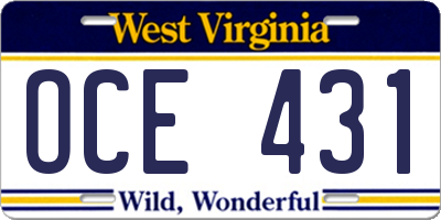 WV license plate OCE431