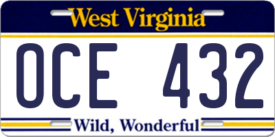 WV license plate OCE432